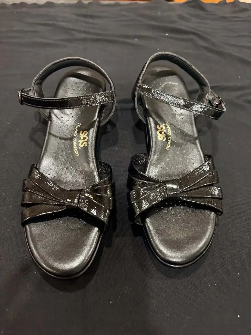 SAS Strippy Patent Leather Wedge Sandals Black Women's Size 8S